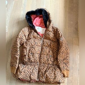 Hanna Anderson girls Leopard Print Puffer Jacket with Black Fur Trim